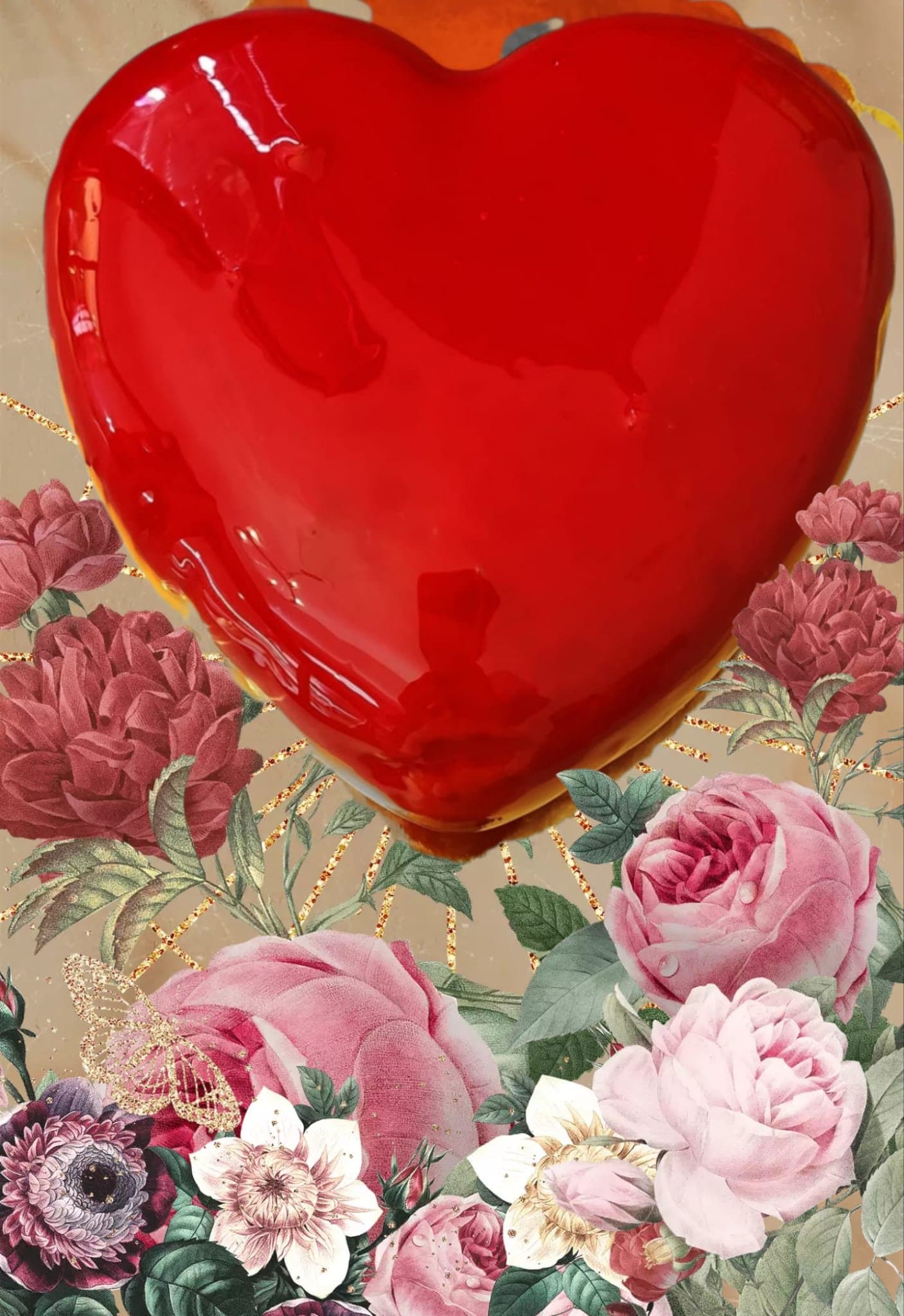 Red glazed heart cake